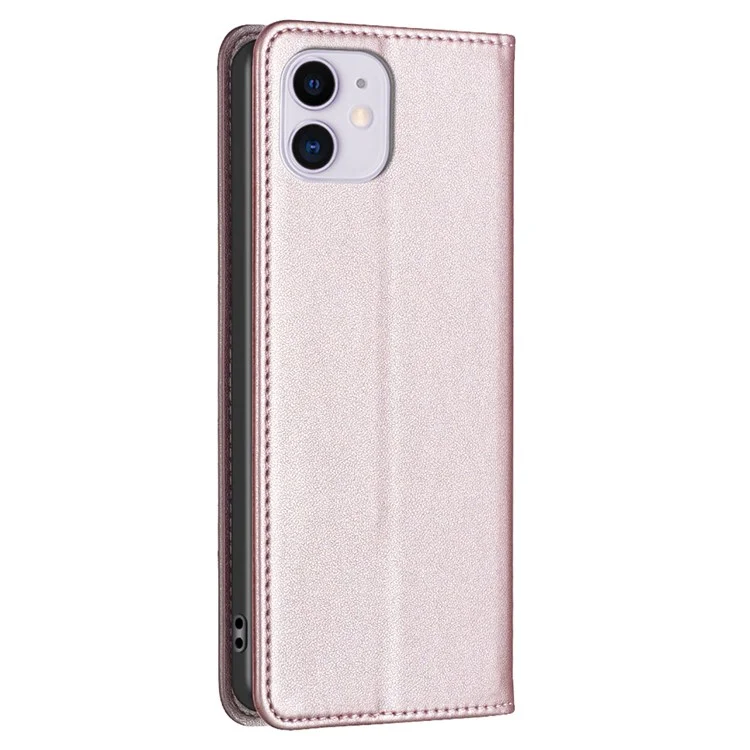 BINFEN COLOR BF18 Pour iPhone 11 Étui de protection en cuir PU anti-chute avec support et porte-cartes - Or rose