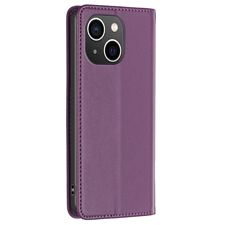 BINFEN COLOR BF18 Porta-cartões Capa de telefone para iPhone 13 / 14 Couro PU + Suporte de TPU Capa de telefone - Roxo Escuro