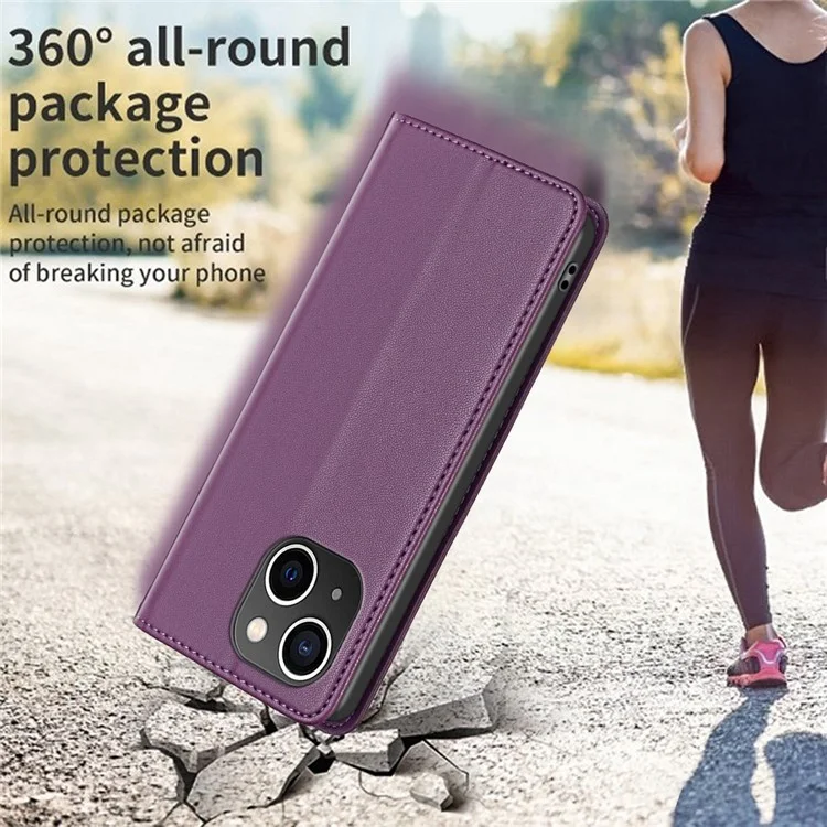 BINFEN COLOR BF18 Porta-cartões Capa de telefone para iPhone 13 / 14 Couro PU + Suporte de TPU Capa de telefone - Roxo Escuro