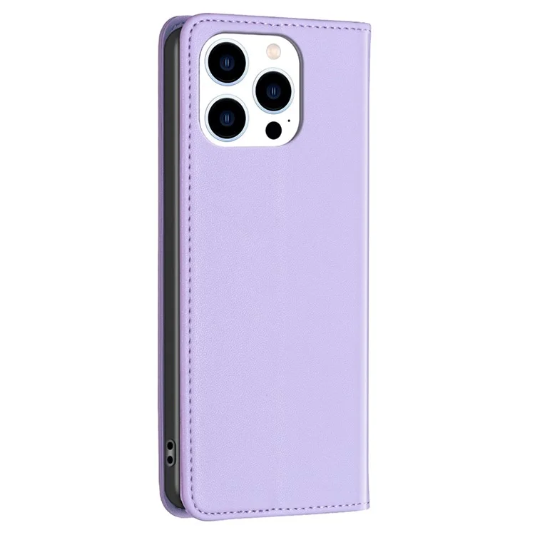 BINFEN COLOR BF18 for iPhone 14 Pro PU Leather Case Card Holder Cell Phone Stand Cover - Purple