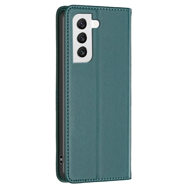 BINFEN COLOR BF18 Phone Case for Samsung Galaxy S21 FE 5G Card Holder PU Leather Stand Cover - Green