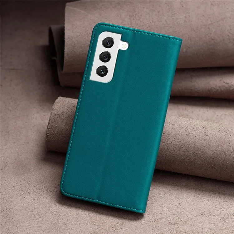 BINFEN COLOR BF18 Phone Case for Samsung Galaxy S21 FE 5G Card Holder PU Leather Stand Cover - Green