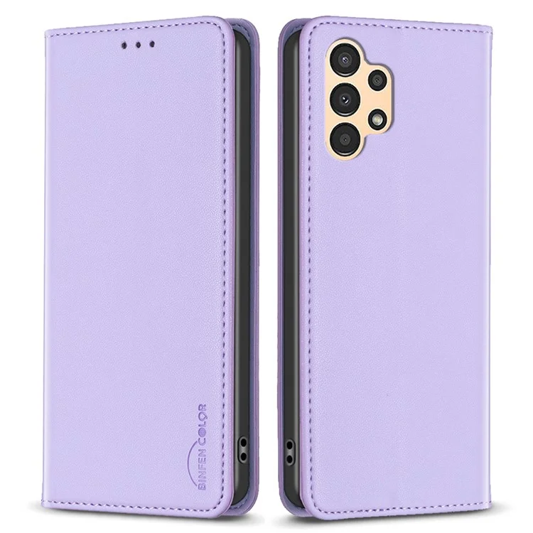 BINFEN COLOR BF18 for Samsung Galaxy A73 5G Phone Stand Case Card Holder PU Leather + TPU Cover - Purple