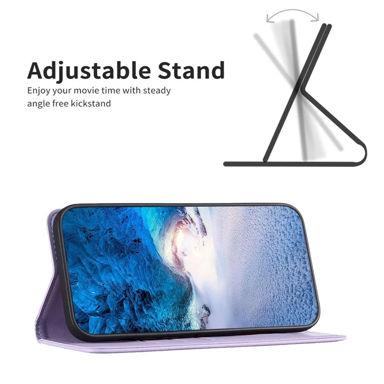 BINFEN COLOR BF18 for Samsung Galaxy A73 5G Phone Stand Case Card Holder PU Leather + TPU Cover - Purple