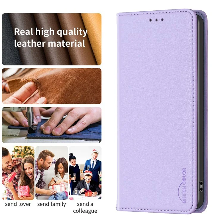 Binfen Color BF18 Para Samsung Galaxy A73 5G Ponente de la Caja Totador de la Tarjeta PU Leather + TPU Cover - Púrpura