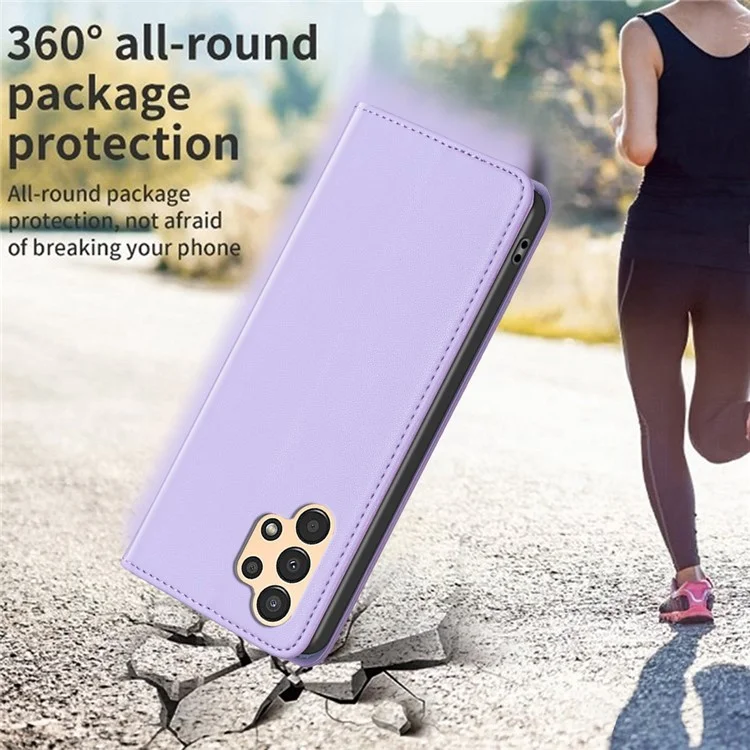 BINFEN COLOR BF18 for Samsung Galaxy A73 5G Phone Stand Case Card Holder PU Leather + TPU Cover - Purple
