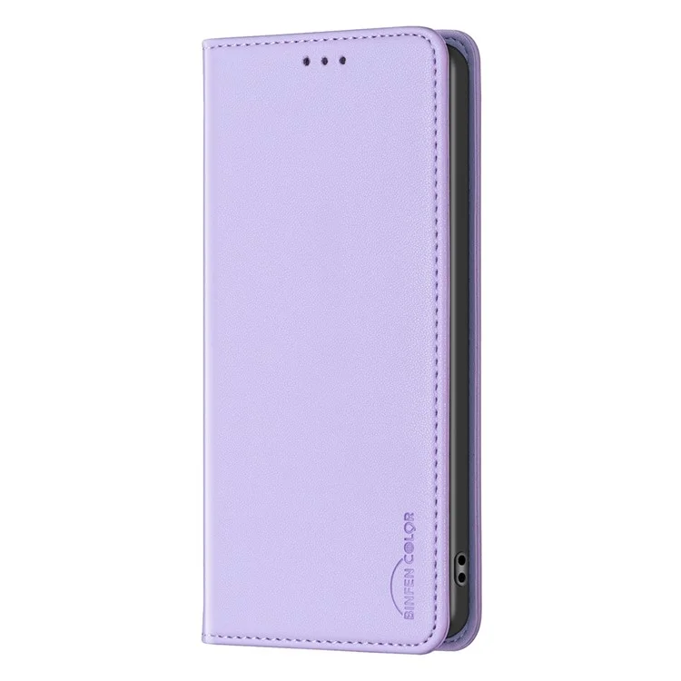 BINFEN COLOR BF18 for Samsung Galaxy A73 5G Phone Stand Case Card Holder PU Leather + TPU Cover - Purple