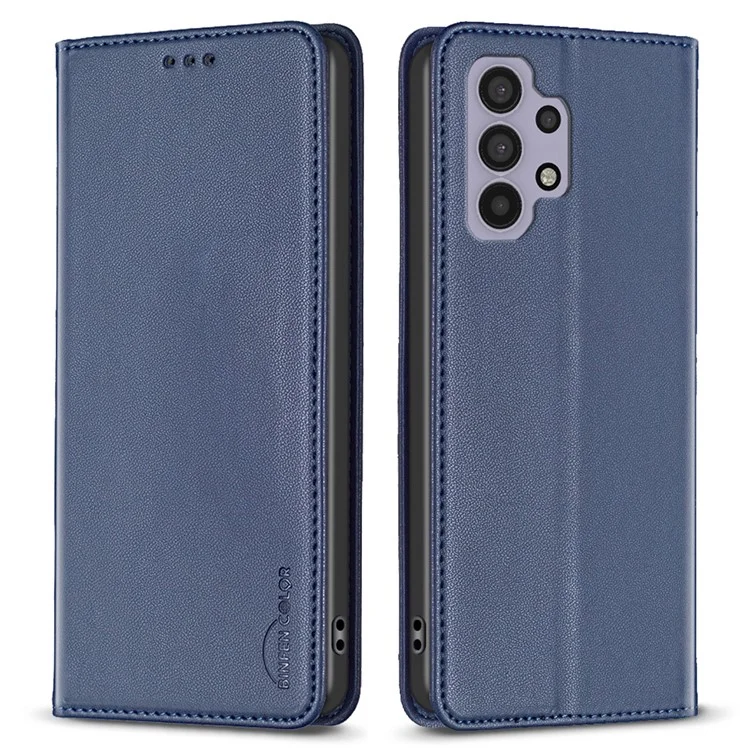 BINFEN COLOR BF18 para Samsung Galaxy A32 4G (Versão UE) Porta-Cartões de Telefone Case PU Leather Stand Cover - Azul