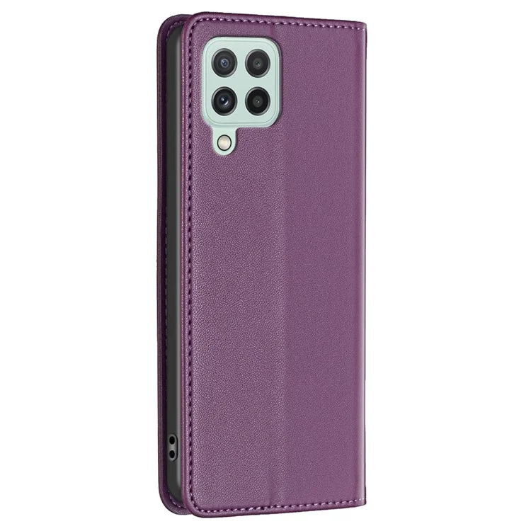 BINFEN COLOR BF18 Lederhülle für Samsung Galaxy A12 Kartenhalter Voller Schutz Telefonständer - Dunkel Lila