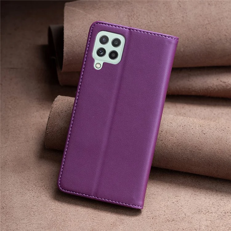 BINFEN COLOR BF18 Lederhülle für Samsung Galaxy A12 Kartenhalter Voller Schutz Telefonständer - Dunkel Lila