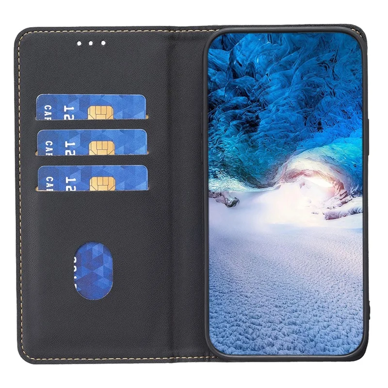 BINFEN COLOR BF18 Leather Case for Samsung Galaxy A12 Card Holder Full Protection Phone Stand Cover - Black
