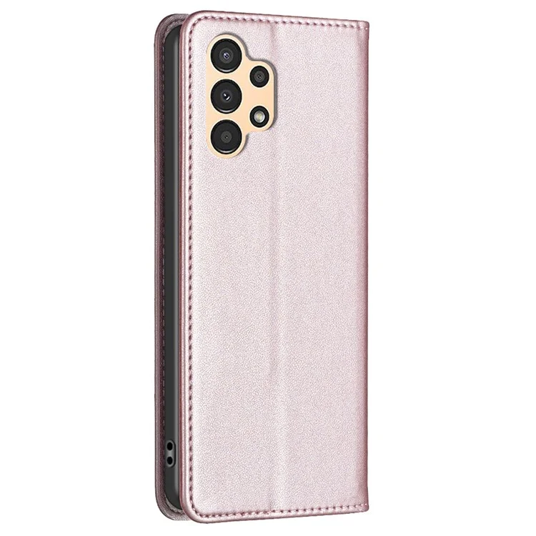 BINFEN COLOR BF18 PU Leather Case for Samsung Galaxy A13 4G / 5G , Card Slot Stand Magnetic Flip Phone Cover - Rose Gold