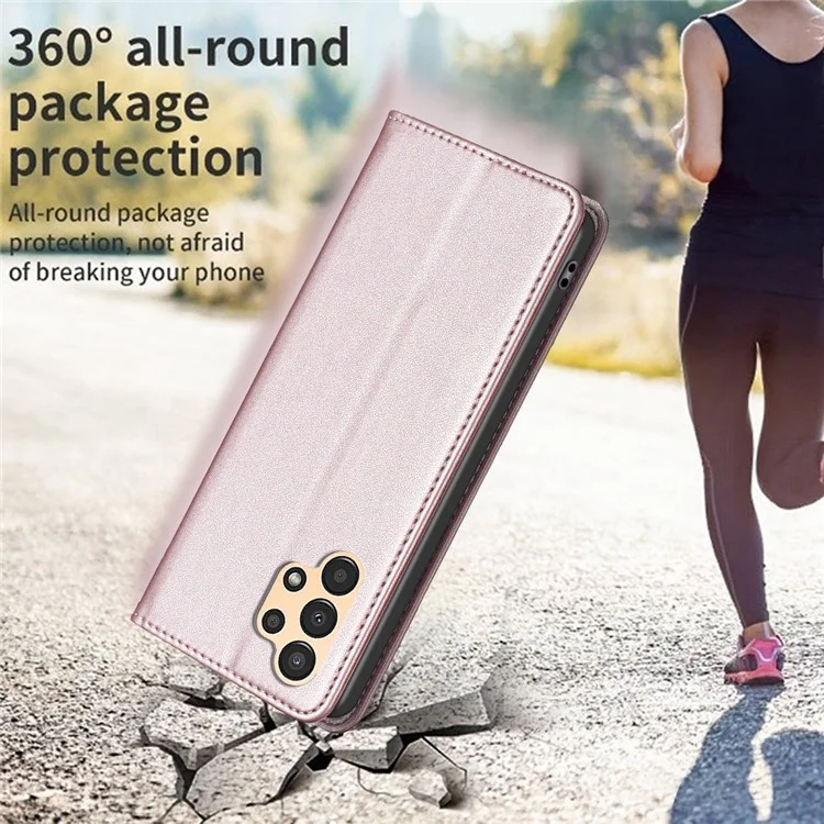 BINFEN COLOR BF18 PU Leather Case for Samsung Galaxy A13 4G / 5G , Card Slot Stand Magnetic Flip Phone Cover - Rose Gold