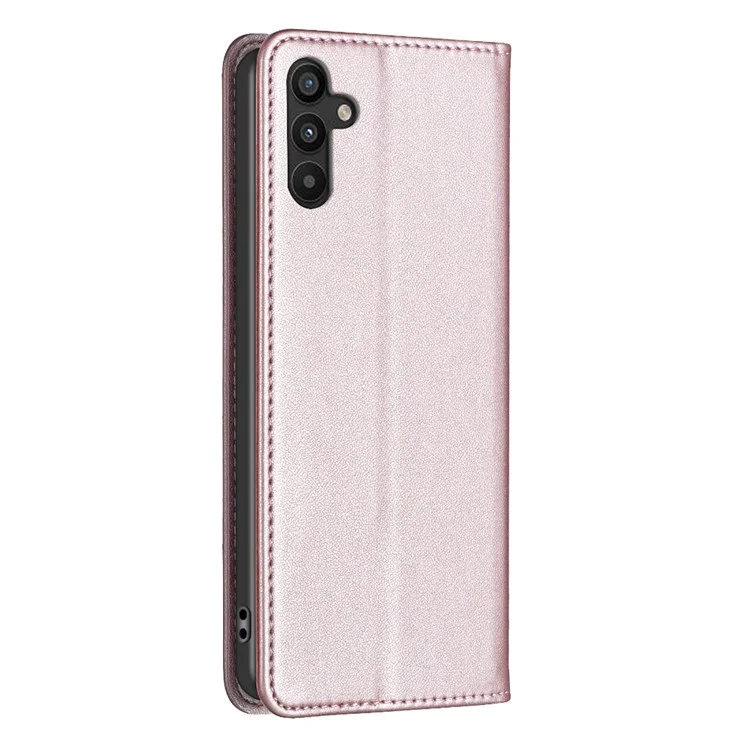 BINFEN COLOR BF18 For Samsung Galaxy A34 5G PU Leather Folio Cover Flip Stand Card Slot Phone Case - Rose Gold