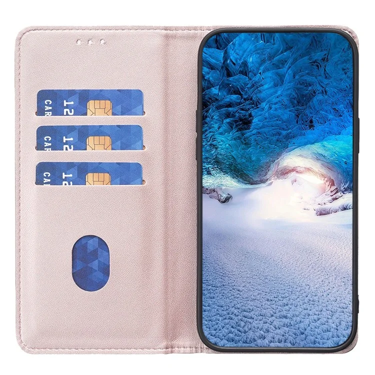 BINFEN COLOR BF18 For Samsung Galaxy A34 5G PU Leather Folio Cover Flip Stand Card Slot Phone Case - Rose Gold