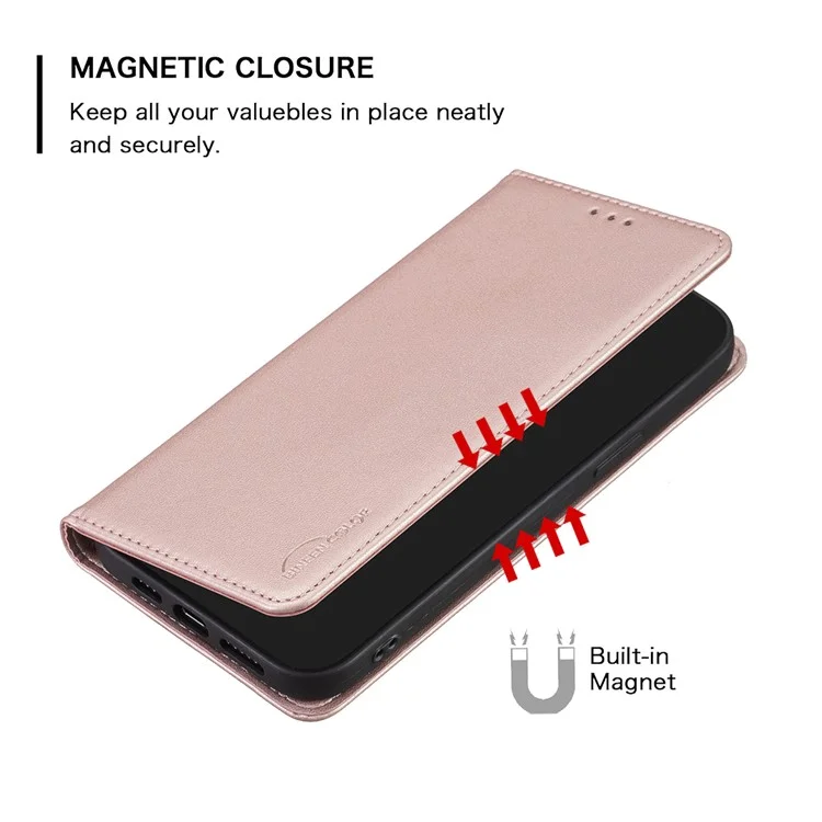 BINFEN COLOR BF18 For Samsung Galaxy A34 5G PU Leather Folio Cover Flip Stand Card Slot Phone Case - Rose Gold