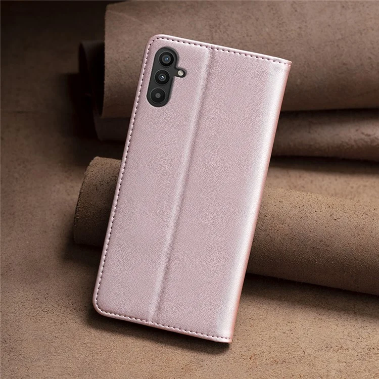 BINFEN COLOR BF18 For Samsung Galaxy A34 5G PU Leather Folio Cover Flip Stand Card Slot Phone Case - Rose Gold