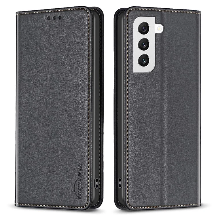 BINFEN COLOR BF18 Für Samsung Galaxy S22 5G PU-Leder-Kartensteckplatzabdeckung Stoßfeste Ständer Handyhülle - Schwarz