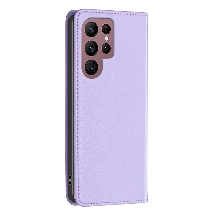 BINFEN COLOR BF18 For Samsung Galaxy S22 Ultra 5G PU Leather Phone Cover Card Holder Stand Hidden Magnetic Adsorption Case - Purple