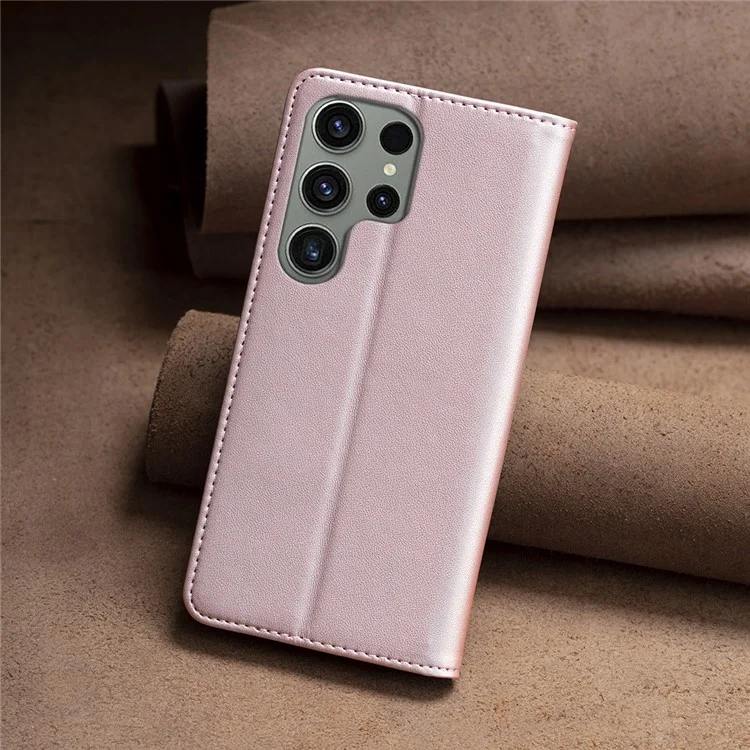 BINFEN COLOR BF18 Para Samsung Galaxy S23 Ultra Capa de Couro Magnética com Suporte para Cartão - Rose Gold