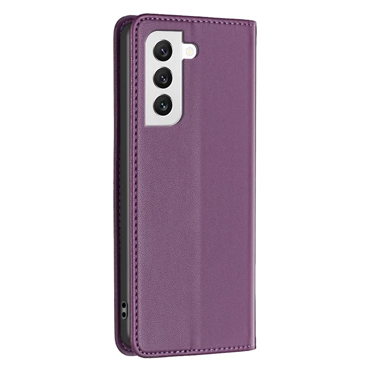 BINFEN COLOR BF18 Pour Samsung Galaxy S22+ 5G Étui en cuir à rabat Fentes pour cartes Stand Housse de protection pour téléphone - Violet foncé