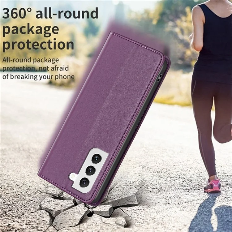 BINFEN COLOR BF18 Pour Samsung Galaxy S22+ 5G Étui en cuir à rabat Fentes pour cartes Stand Housse de protection pour téléphone - Violet foncé