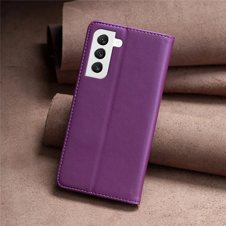 BINFEN COLOR BF18 Pour Samsung Galaxy S22+ 5G Étui en cuir à rabat Fentes pour cartes Stand Housse de protection pour téléphone - Violet foncé