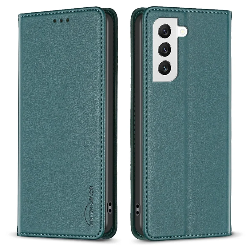 BINFEN COLOR BF18 For Samsung Galaxy S22+ 5G Flip Leather Case Card Slots Stand Protective Phone Cover - Green