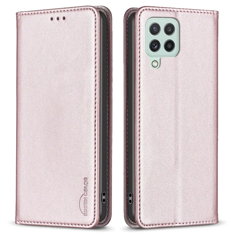 BINFEN COLOR BF18 Para Samsung Galaxy A22 4G (Versión EU) Funda de Teléfono con Soporte de Tarjeta de Cuero PU Tapa Abatible - Oro Rosa
