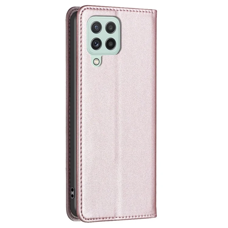 BINFEN COLOR BF18 Para Samsung Galaxy A22 4G (Versión EU) Funda de Teléfono con Soporte de Tarjeta de Cuero PU Tapa Abatible - Oro Rosa