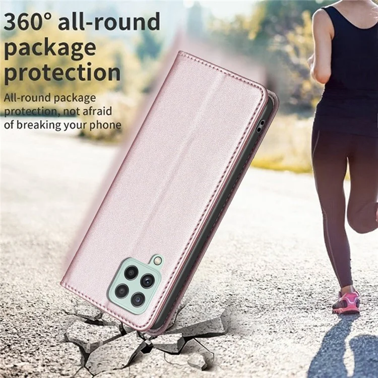 BINFEN COLOR BF18 Para Samsung Galaxy A22 4G (Versión EU) Funda de Teléfono con Soporte de Tarjeta de Cuero PU Tapa Abatible - Oro Rosa