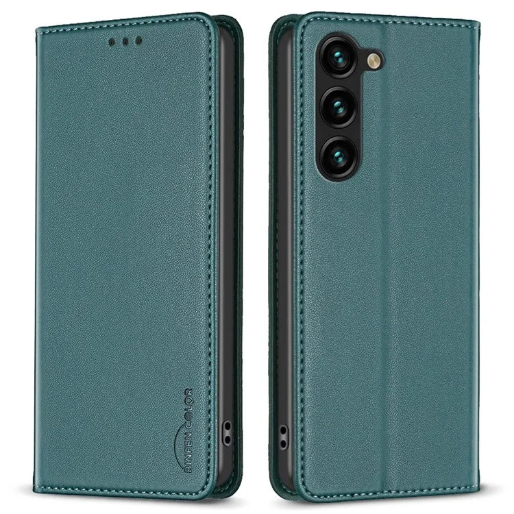 BINFEN COLOR BF18 Para Capa de Telefone Samsung Galaxy S23+ Couro PU Slots para Cartões Stand - Verde