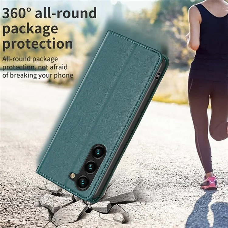 BINFEN COLOR BF18 Para Capa de Telefone Samsung Galaxy S23+ Couro PU Slots para Cartões Stand - Verde