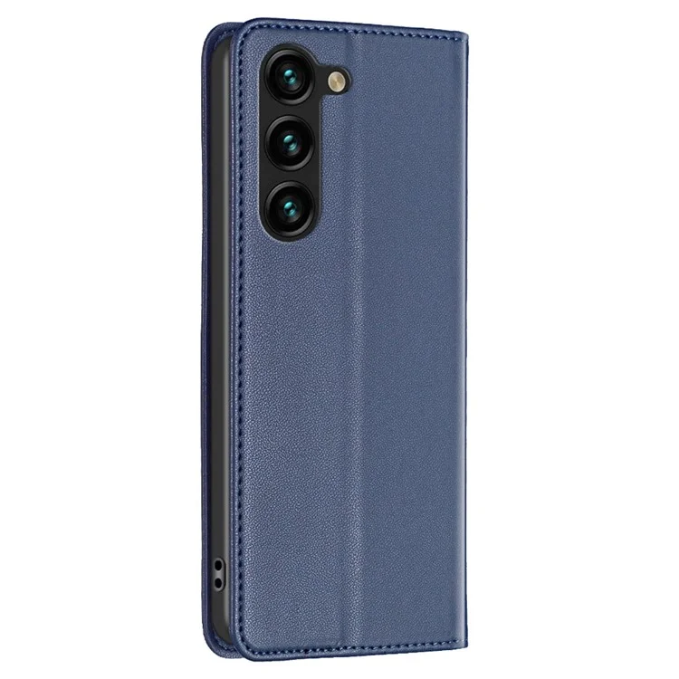 BINFEN COLOR BF18 For Samsung Galaxy S23 PU Leather Phone Case Card Slots Stand Folio Flip Cover - Blue