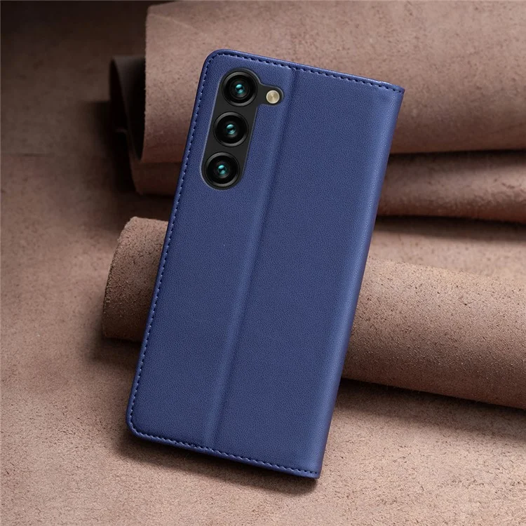 BINFEN COLOR BF18 For Samsung Galaxy S23 PU Leather Phone Case Card Slots Stand Folio Flip Cover - Blue