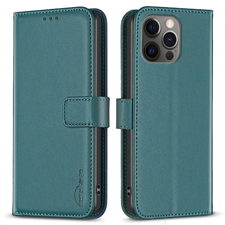 BINFEN COLOR BF17 Geldbörsen-Hülle für iPhone 12 / 12 Pro 6.1 Zoll, PU-Leder-Ständer-Folio-Handyhülle - Grün
