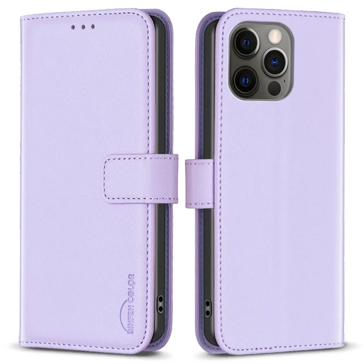 BINFEN COLOR BF17 For iPhone 12 Pro Max 6.7 inch Flip Leather Cover Wallet Stand Magnetic Phone Case - Purple
