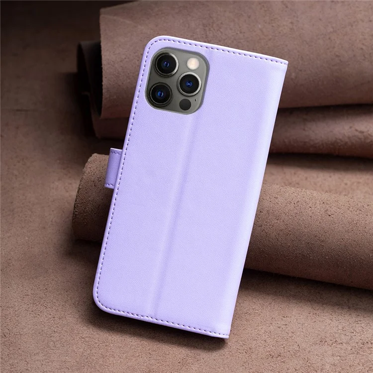 BINFEN COLOR BF17 For iPhone 12 Pro Max 6.7 inch Flip Leather Cover Wallet Stand Magnetic Phone Case - Purple