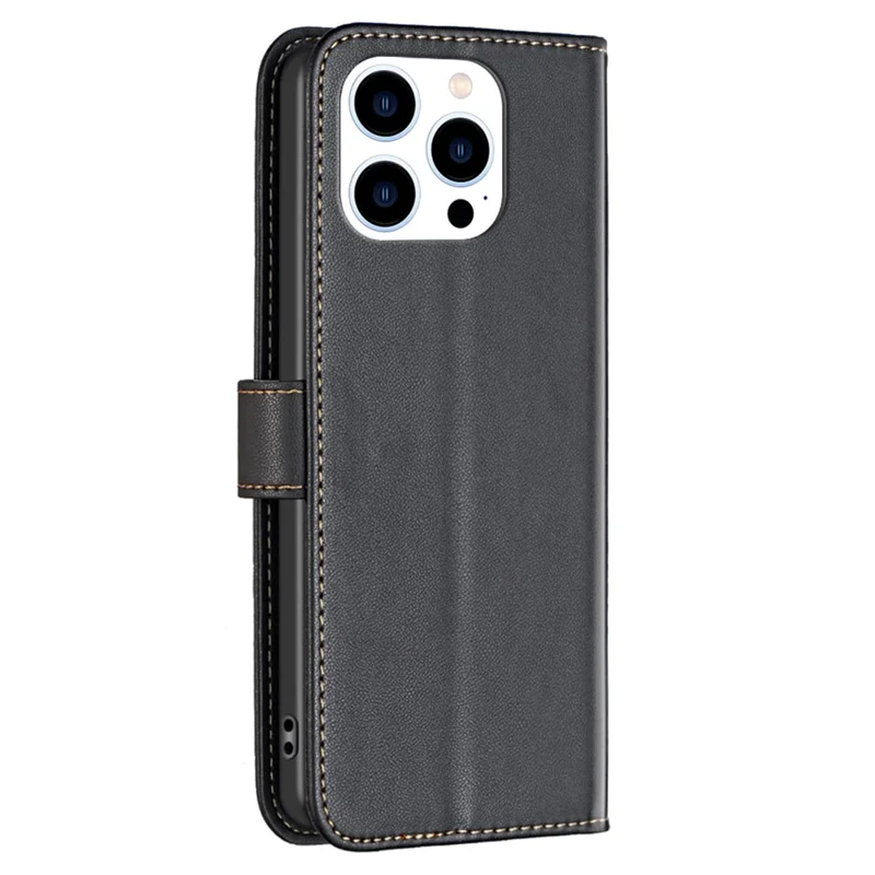 BINFEN COLOR BF17 Für iPhone 13 Pro Max 6,7 Zoll Leder Wallet Case Flip Stand Schutzhülle - Schwarz