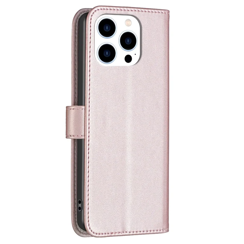 BINFEN COLOR BF17 For iPhone 13 Pro Max 6.7 inch Leather Wallet Case Flip Stand Protective Phone Cover - Rose Gold
