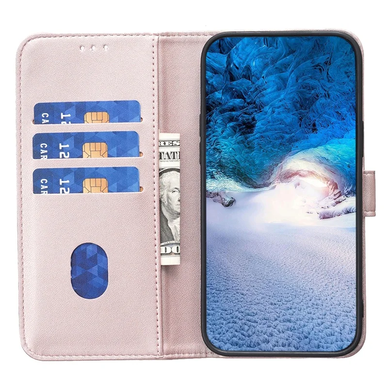 BINFEN COLOR BF17 For iPhone 13 Pro Max 6.7 inch Leather Wallet Case Flip Stand Protective Phone Cover - Rose Gold