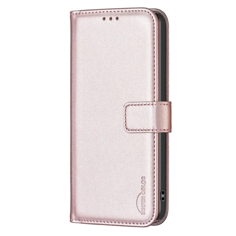 BINFEN COLOR BF17 For iPhone 13 Pro Max 6.7 inch Leather Wallet Case Flip Stand Protective Phone Cover - Rose Gold