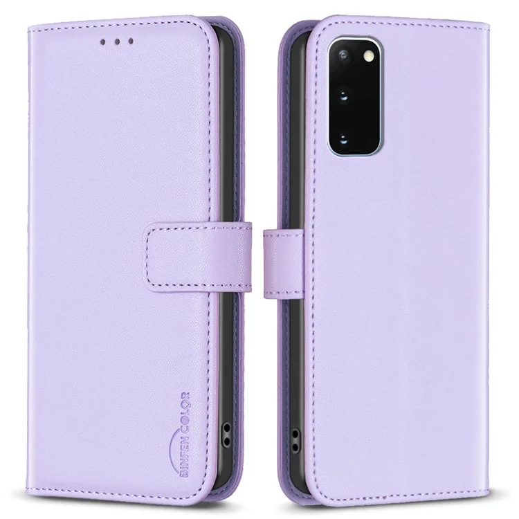 BINFEN COLOR BF17 для Samsung Galaxy S20 4G / 5G Flip Folio Wallet Cover PU Leather Stand Phone Case - Фиолетовый