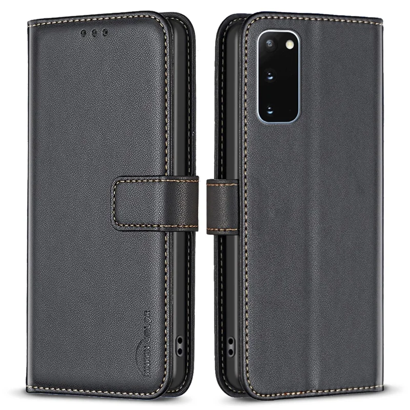 BINFEN COLOR BF17 For Samsung Galaxy S20 4G / 5G Flip Folio Wallet Cover PU Leather Stand Phone Case - Black