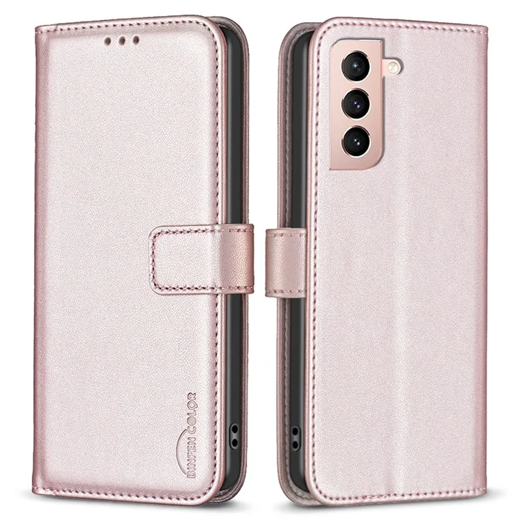 BINFEN COLOR BF17 Für Samsung Galaxy S21 4G / 5G PU-Leder Folio-Cover Ständer Brieftasche Flip-Handyhülle - Roségold