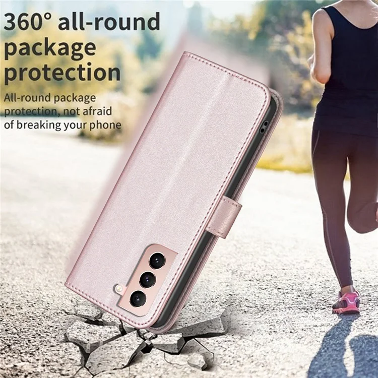BINFEN COLOR BF17 Für Samsung Galaxy S21 4G / 5G PU-Leder Folio-Cover Ständer Brieftasche Flip-Handyhülle - Roségold