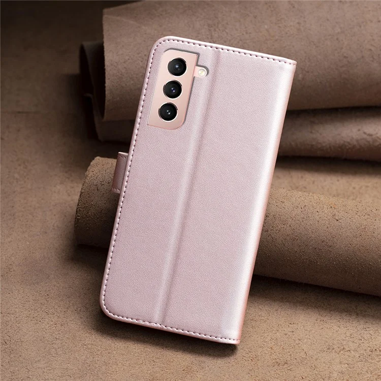 BINFEN COLOR BF17 Für Samsung Galaxy S21 4G / 5G PU-Leder Folio-Cover Ständer Brieftasche Flip-Handyhülle - Roségold