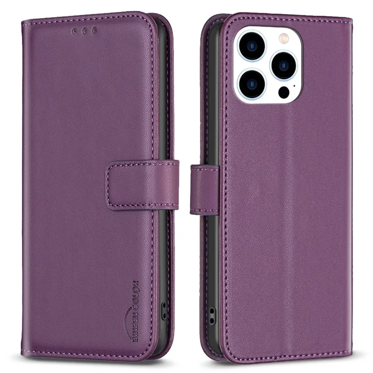 BINFEN COLOR BF17 Para iPhone 14 Pro Max Estuche de cartera de cuero artificial plegable - Púrpura oscuro