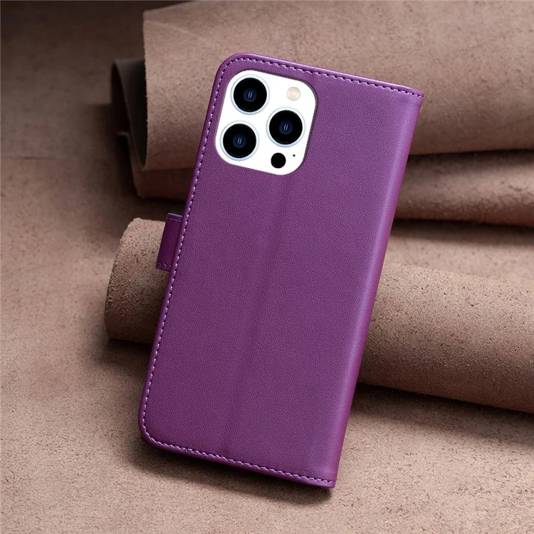 BINFEN COLOR BF17 Para iPhone 14 Pro Max Estuche de cartera de cuero artificial plegable - Púrpura oscuro