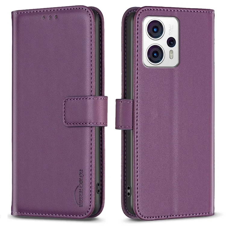 BINFEN COLOR BF17 para Motorola Moto G13 4G / G23 4G / G53 5G Funda de teléfono magnética tipo cartera Funda de piel con soporte - Morado oscuro